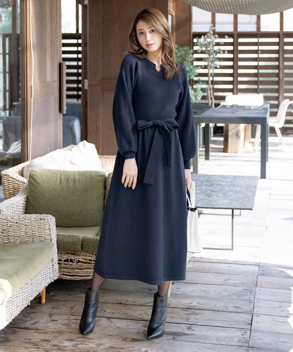 Tiaclasse 【洗える】パフ袖ニットワンピース 