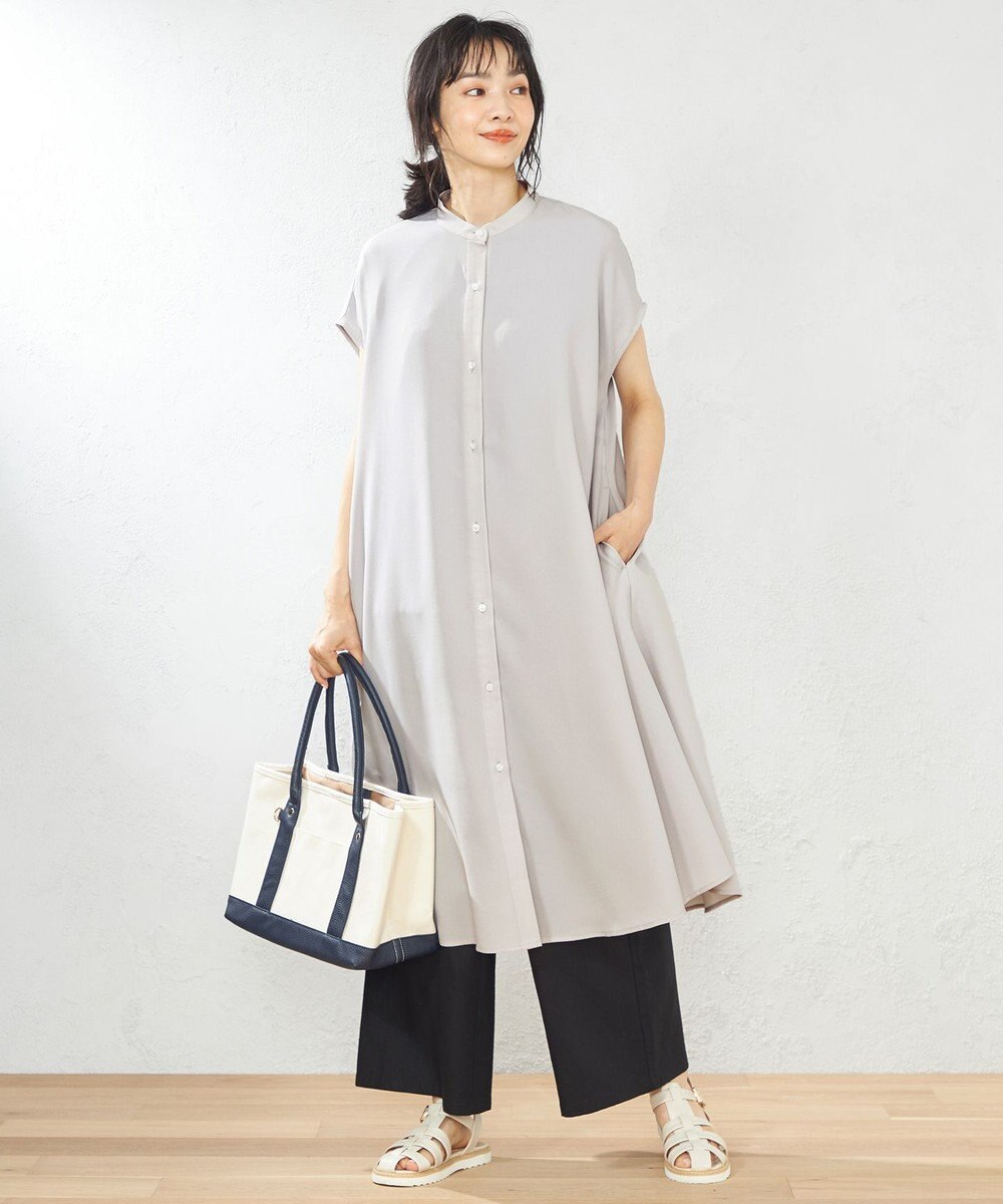 ANY 【洗える】バンドカラーとろみ ワンピース 