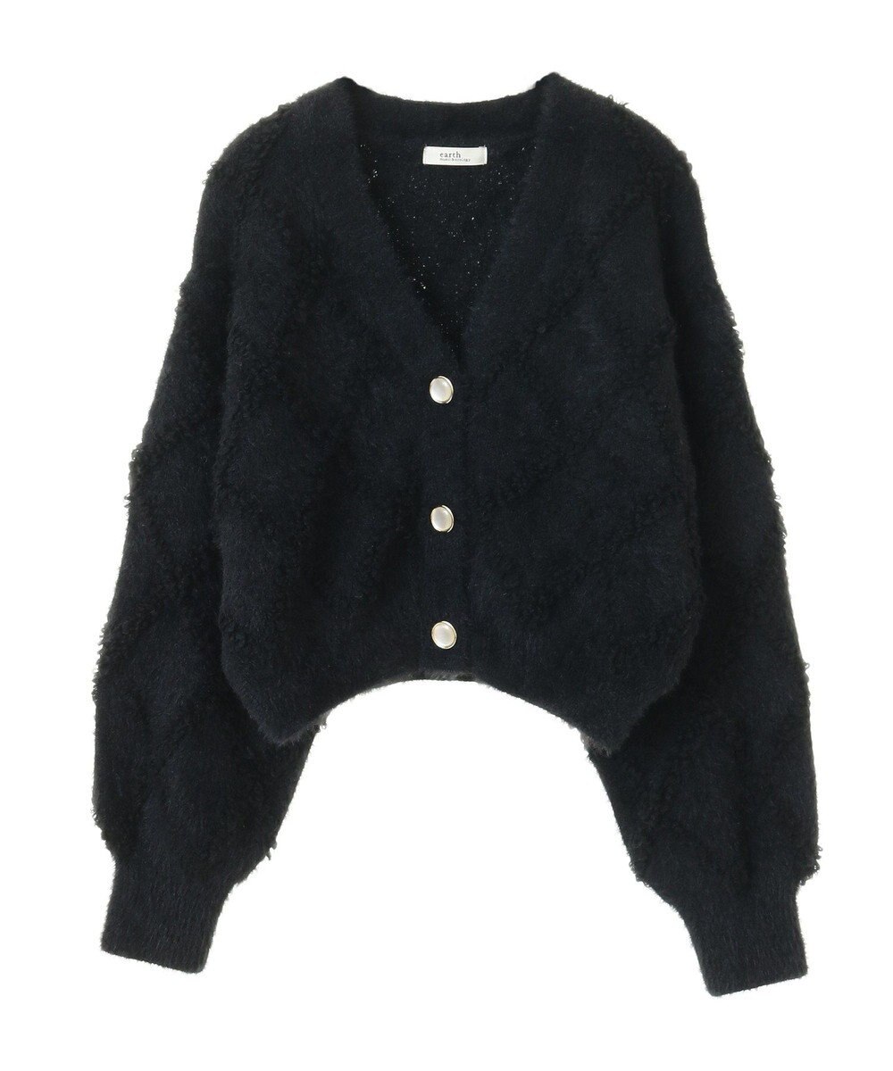 earth music&ecology シャギーダイヤ柄ショートニットカーディガン 