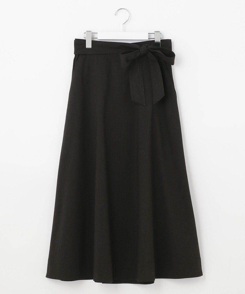 自由区 【洗える・ストレッチ素材】リネンヴィスコースストレッチ フレアスカート 