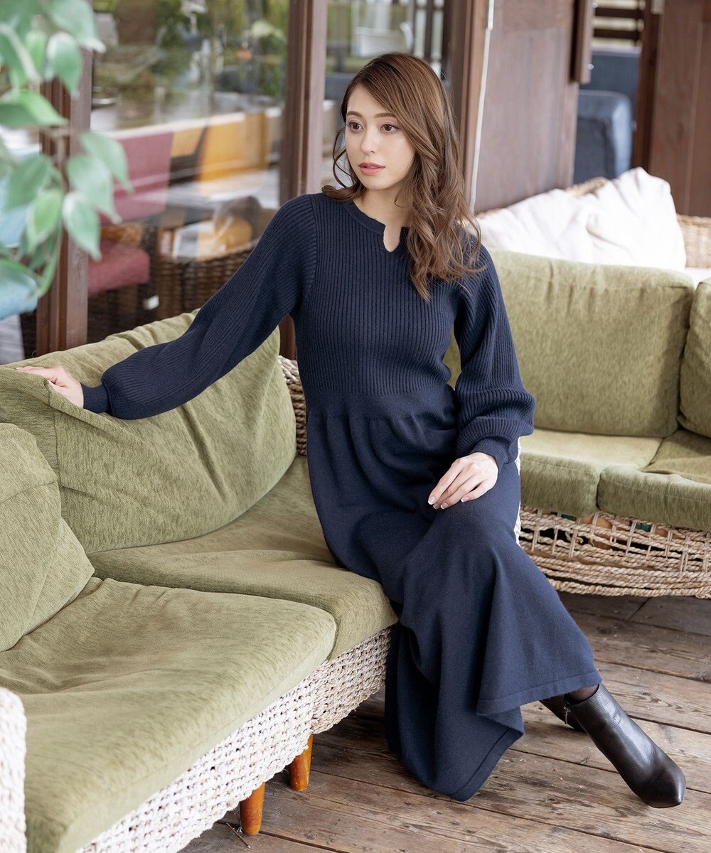 Tiaclasse 【洗える】パフ袖ニットワンピース 