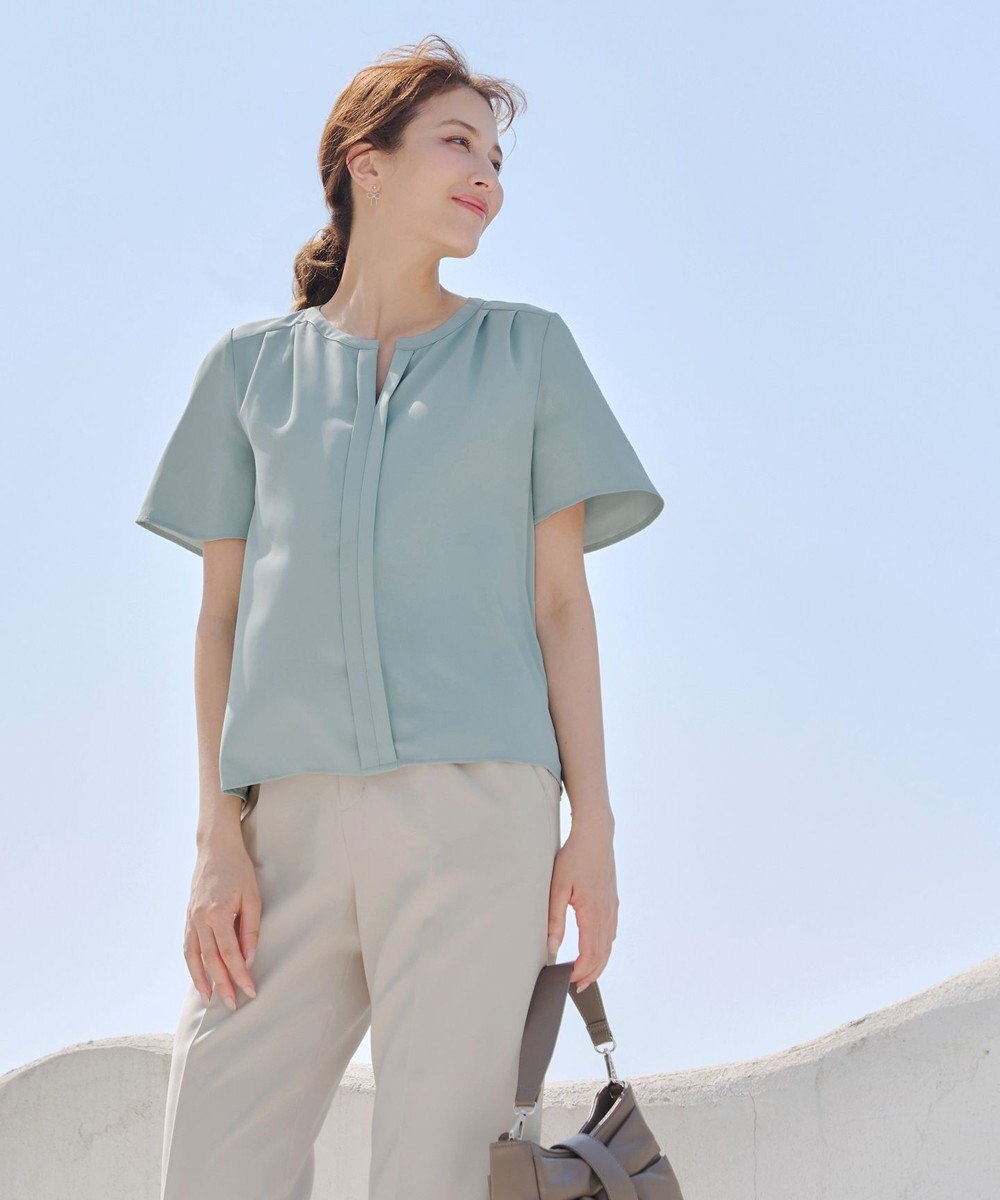 Tiaclasse 【2WAY・接触冷感・洗える】ノーカラーブラウス 