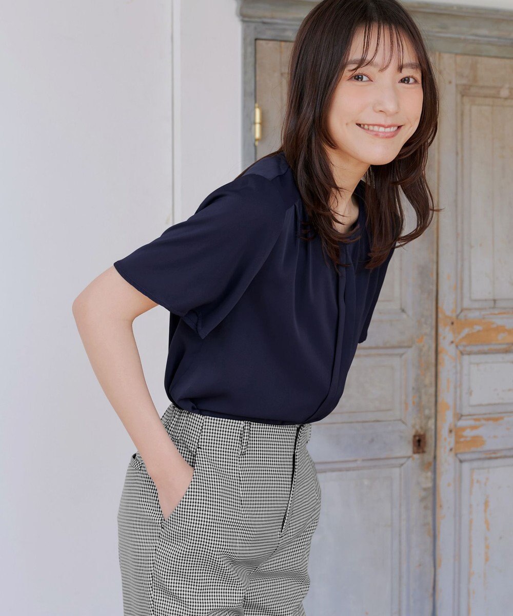 Tiaclasse 【2WAY・接触冷感・洗える】ノーカラーブラウス 