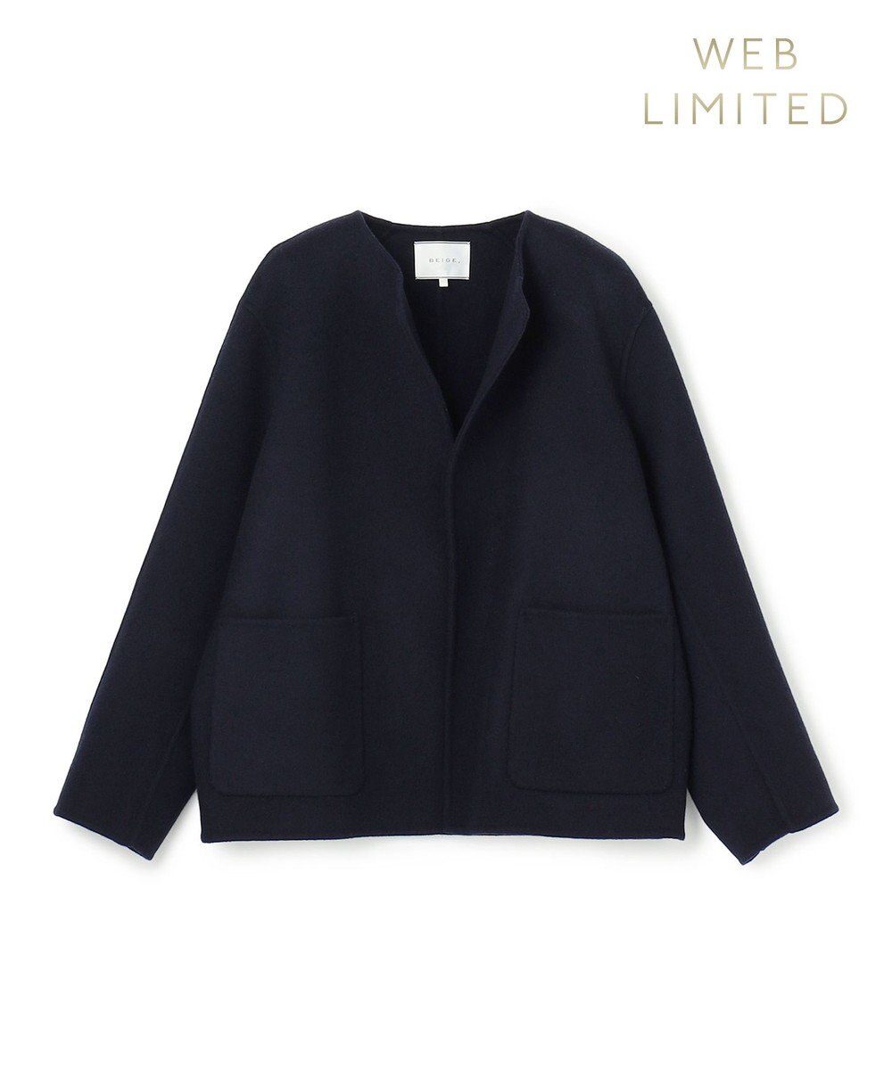 BEIGE， 【WEB限定】PAYSON / ウールリバーノーカラーショートコート 