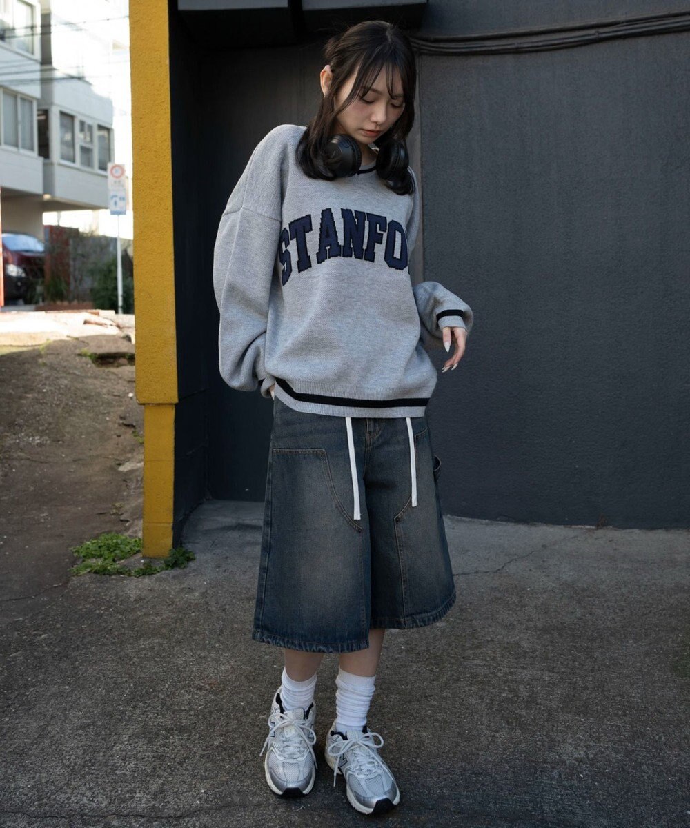 WEGO VネックグラフィックニットBIGプルオーバー 