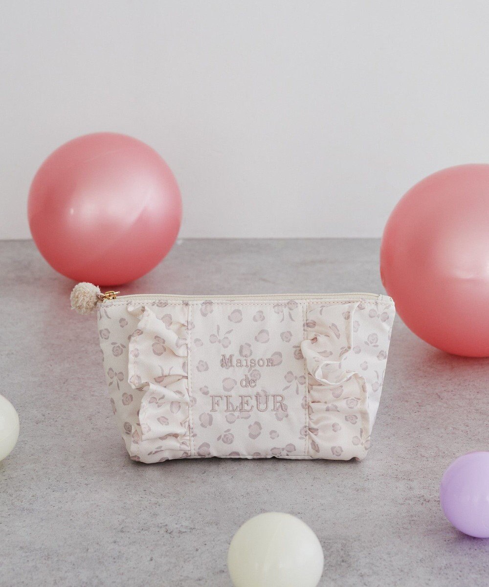 Maison de FLEUR リボンレオパードフリルポーチ 