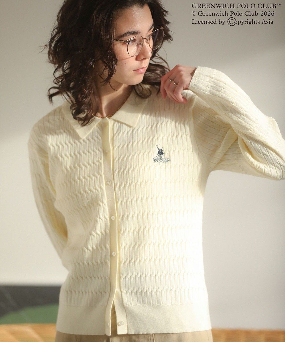 Green Parks GREENWICH POLO CLUB(TM)ケーブル襟付ニットカーディガン 