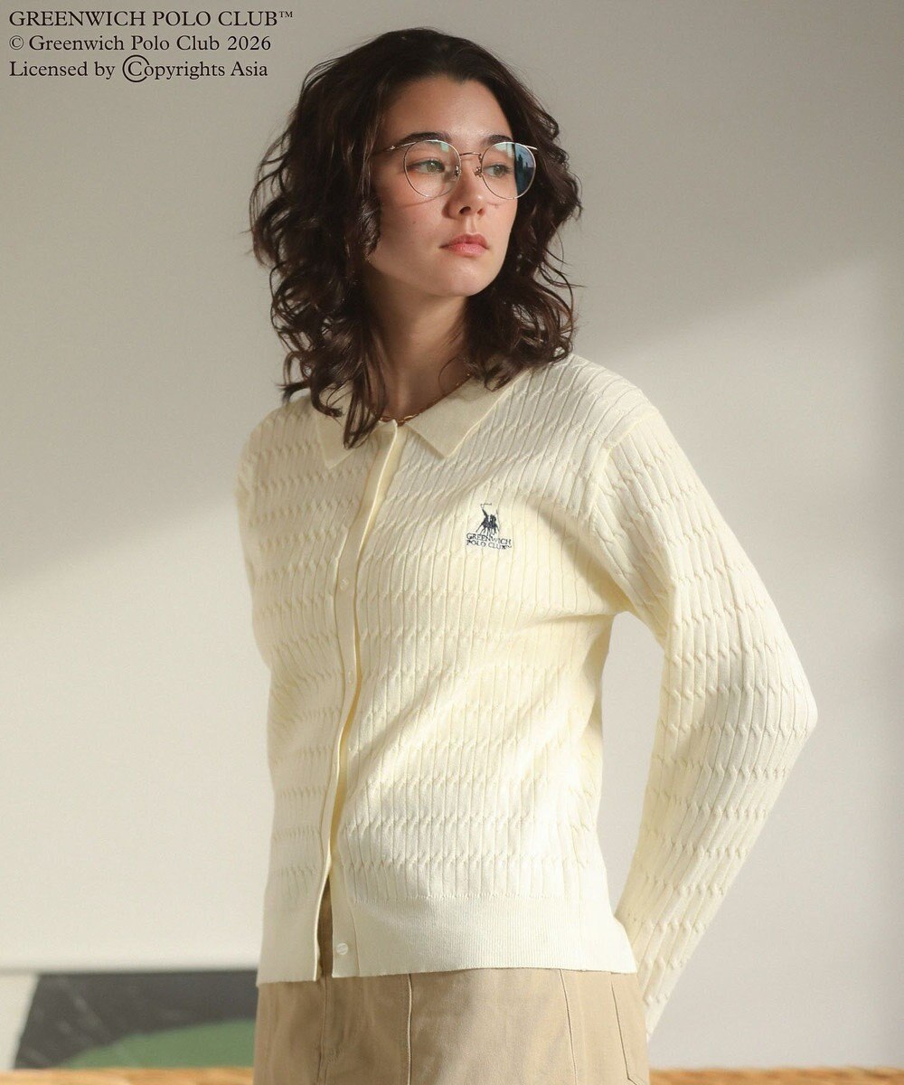 Green Parks GREENWICH POLO CLUB(TM)ケーブル襟付ニットカーディガン 
