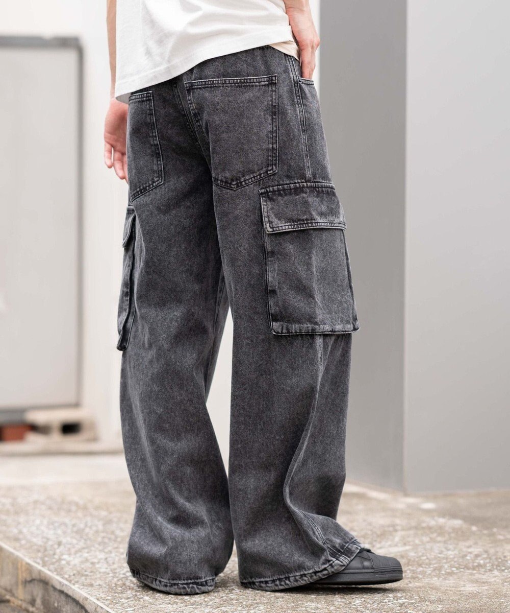 WEGO ローライズバギーフレアデニムカーゴパンツ 