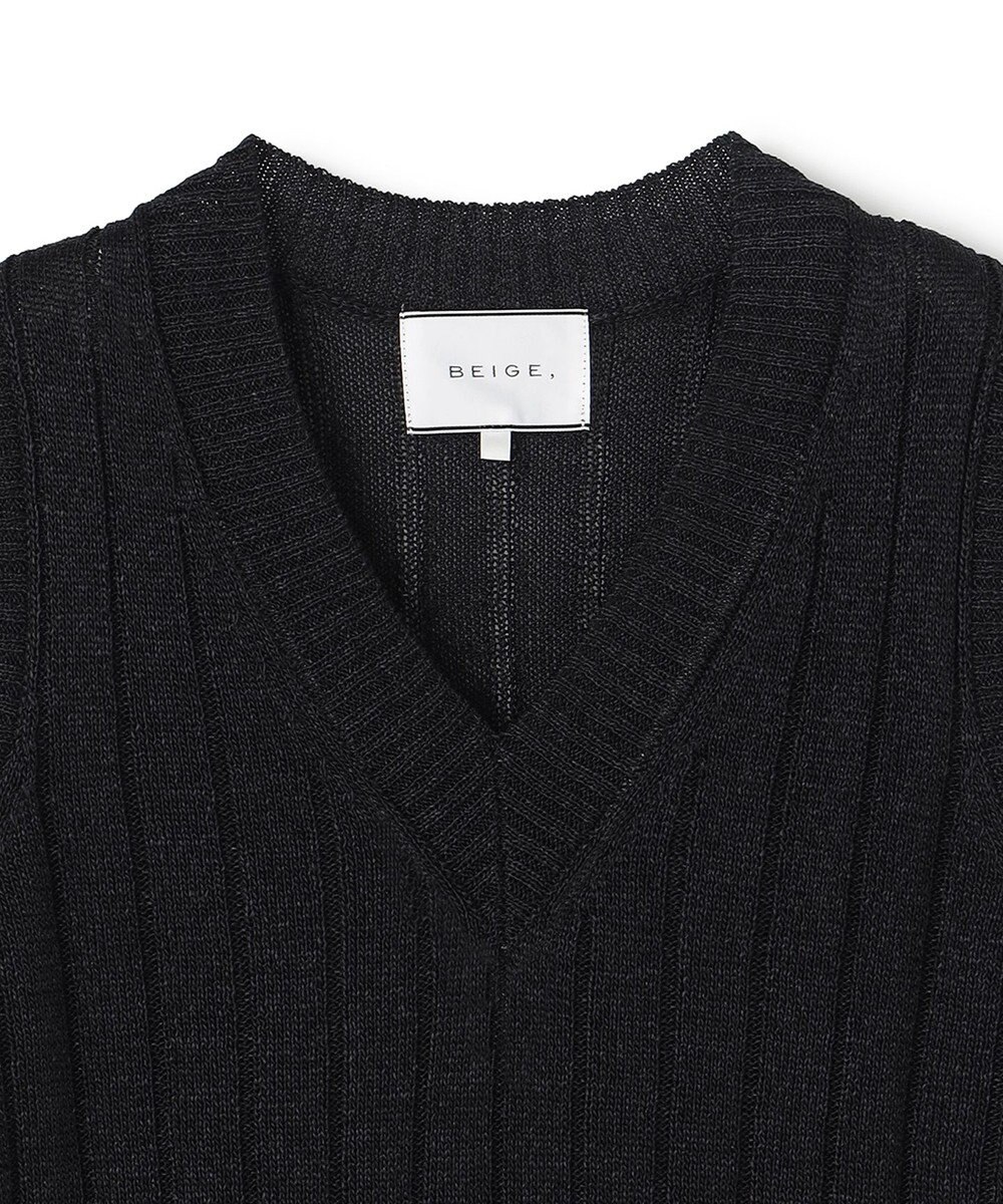 BEIGE， OPTICAL /  ペーパーヤーン Vネックリブニット 