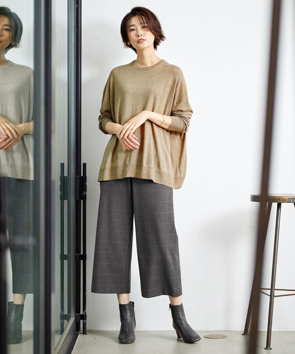 J.PRESS LADIES S 【洗える】アルガンシルクチェック ワイドパンツ 