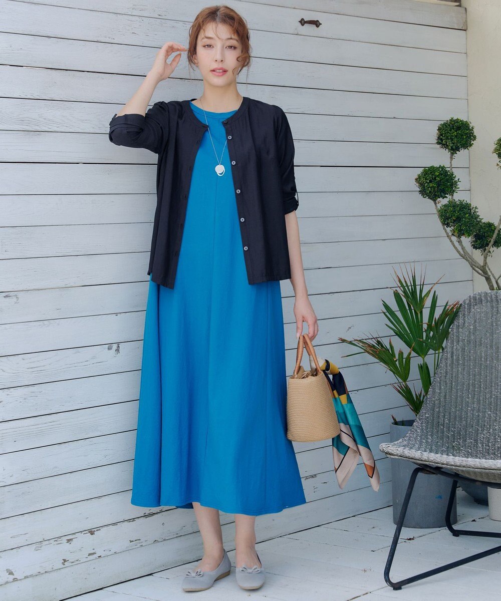 Tiaclasse L 【洗える】ノーカラーシアーシャツ 