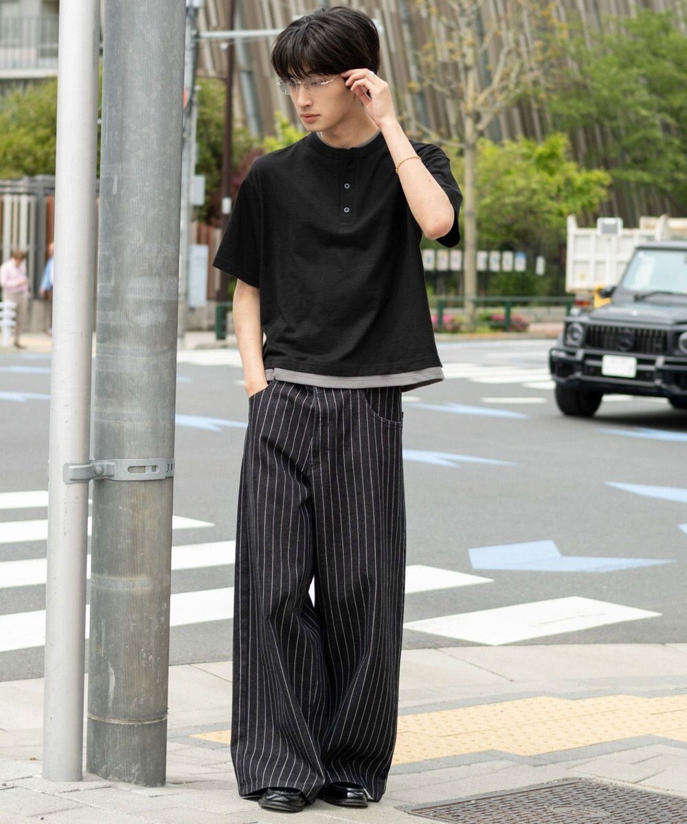 WEGO 【ユニセックス着用ITEM/MLサイズ展開】フェイクレイヤードヘンリーネックT（SS） 