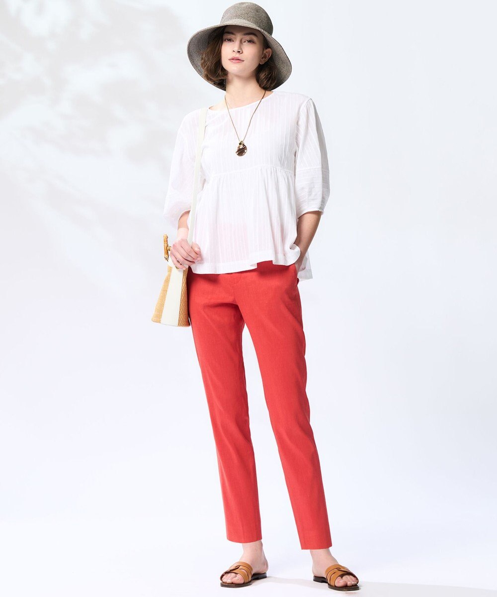 23区 L 【洗える】リネンレーヨンストレッチ テーパードパンツ 