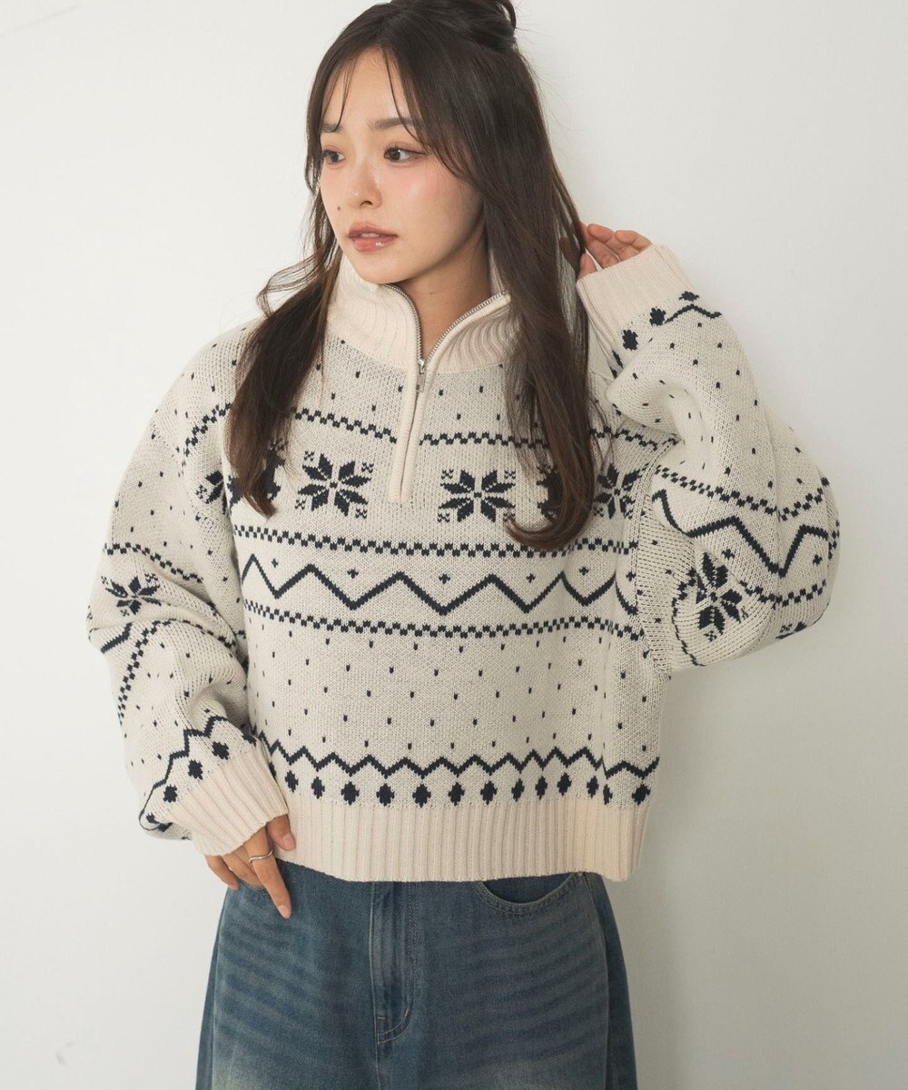 WEGO ノルディック柄ハーフジップニット 