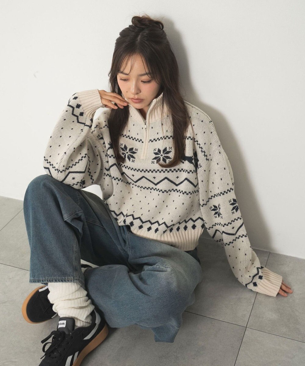 WEGO ノルディック柄ハーフジップニット 