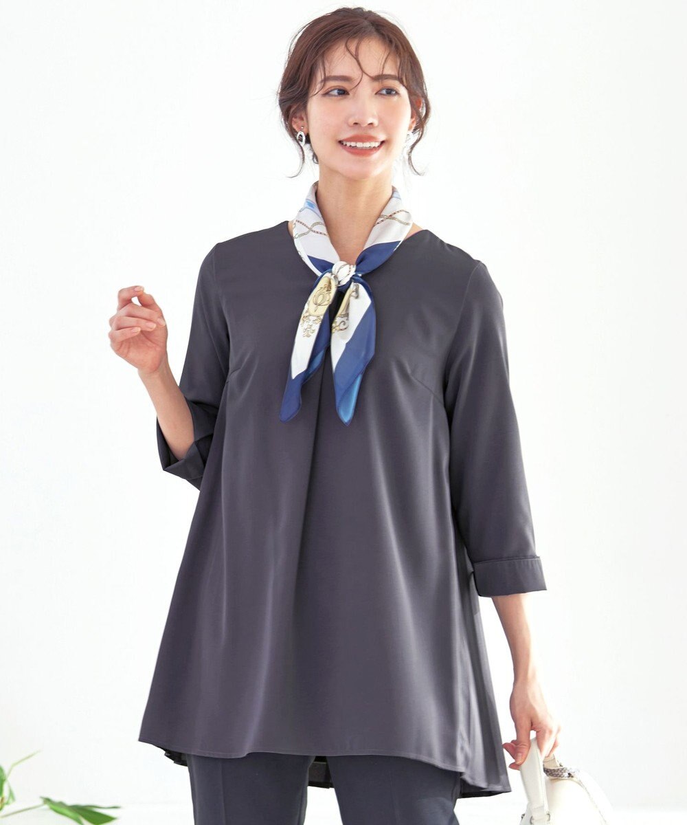Tiaclasse 【洗える・スマート裏起毛】バックプリーツチュニックブラウス 