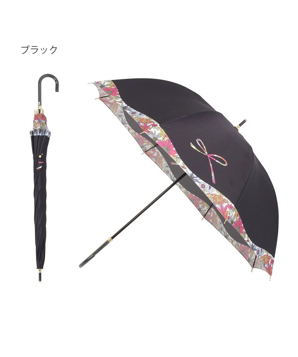 MOONBAT 【耐風傘/ジャンプ傘】ランバン オン ブルー (LANVIN en Bleu) リボン 花柄 長傘 サテンプリント 