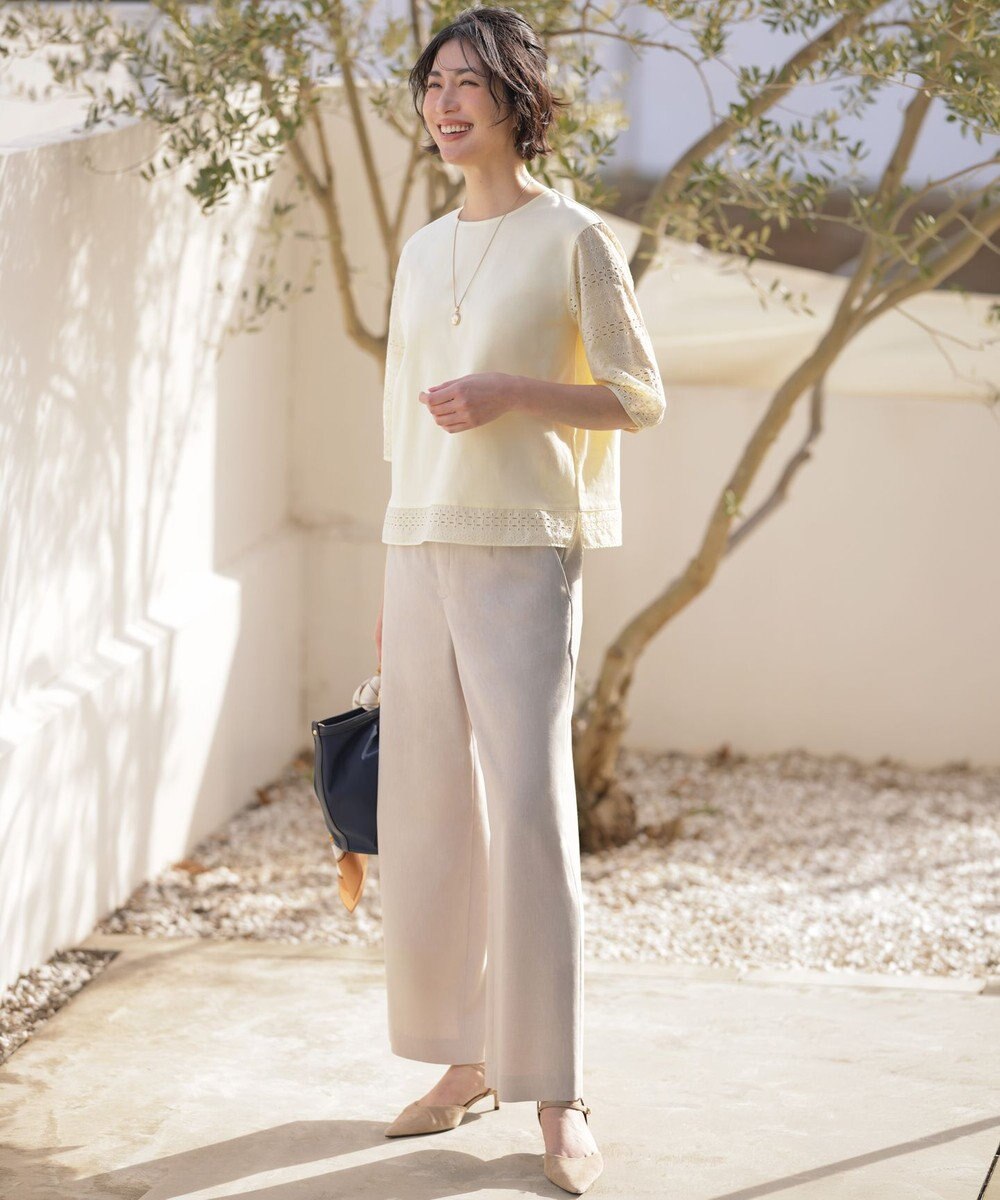 J.PRESS LADIES S リネンバイオシャンブレー ワイド パンツ 