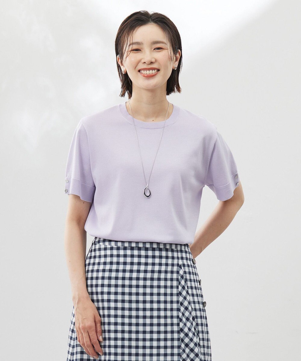 J.PRESS LADIES L 【洗える】COTTON POLYESTER 袖ボタン ニット 