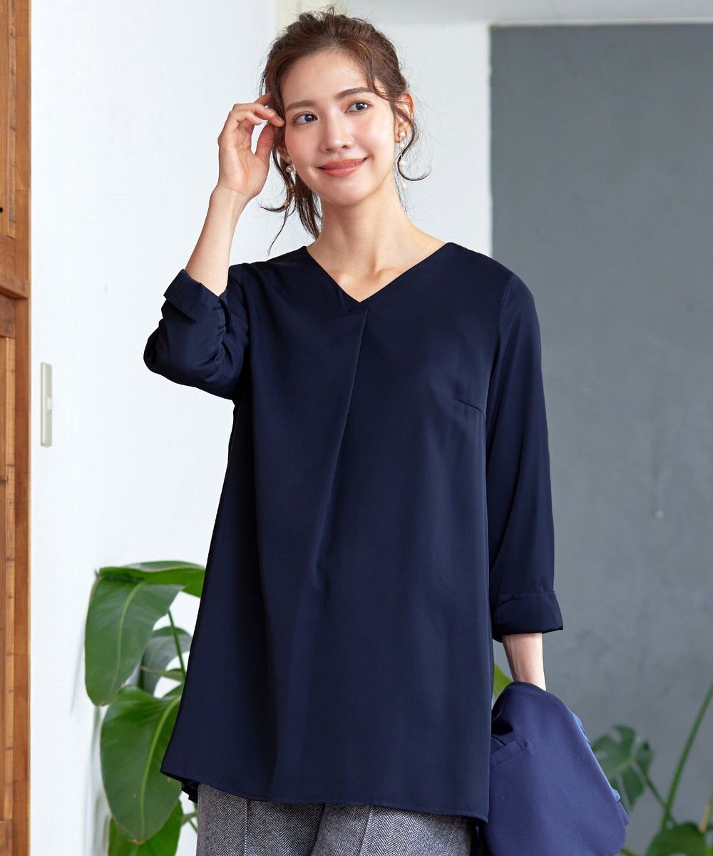 Tiaclasse 【洗える・スマート裏起毛】バックプリーツチュニックブラウス 