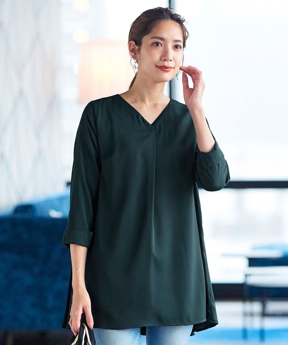 Tiaclasse 【洗える・スマート裏起毛】バックプリーツチュニックブラウス 