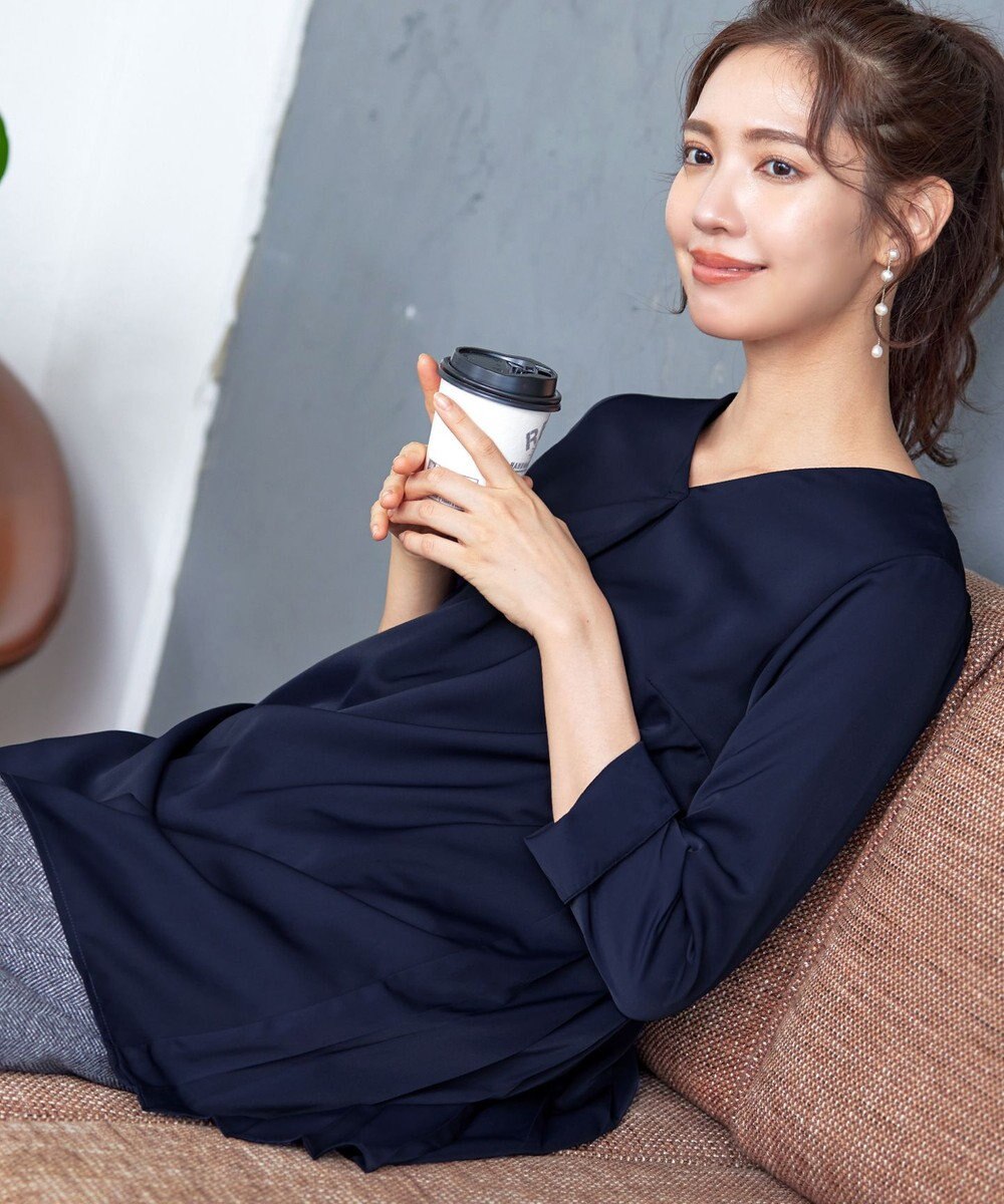 Tiaclasse 【洗える・スマート裏起毛】バックプリーツチュニックブラウス 