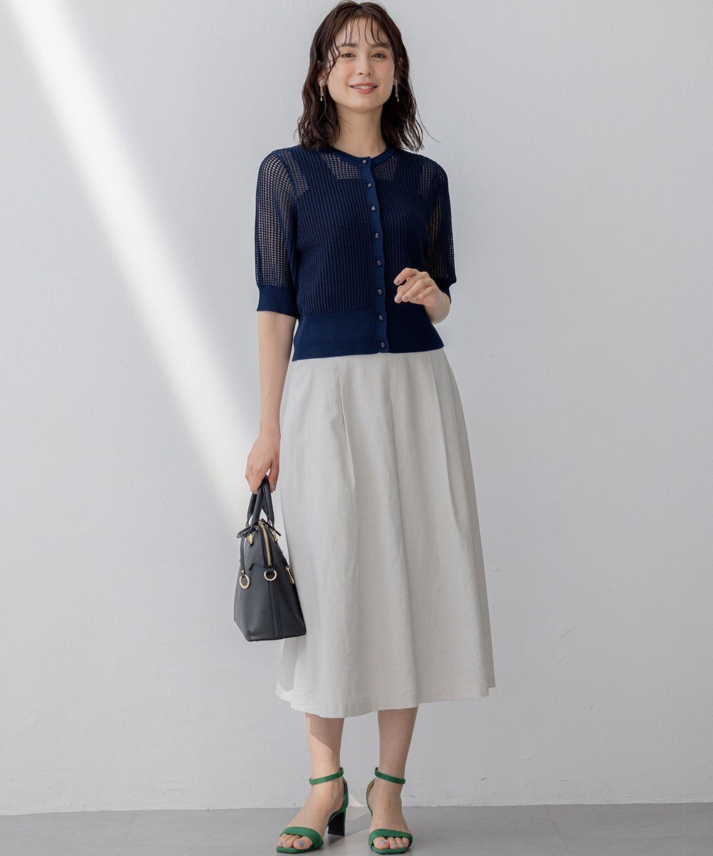 組曲 L 【前後着用可】メッシュ5分袖ニット カーディガン 