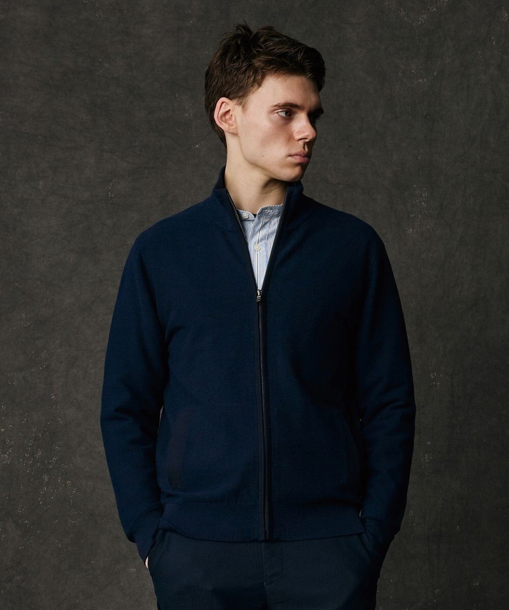 JOSEPH ABBOUD 【チクチクしない/ 3シーズン対応】ハイカウントSNOWYジャカードジップ カーディガン 