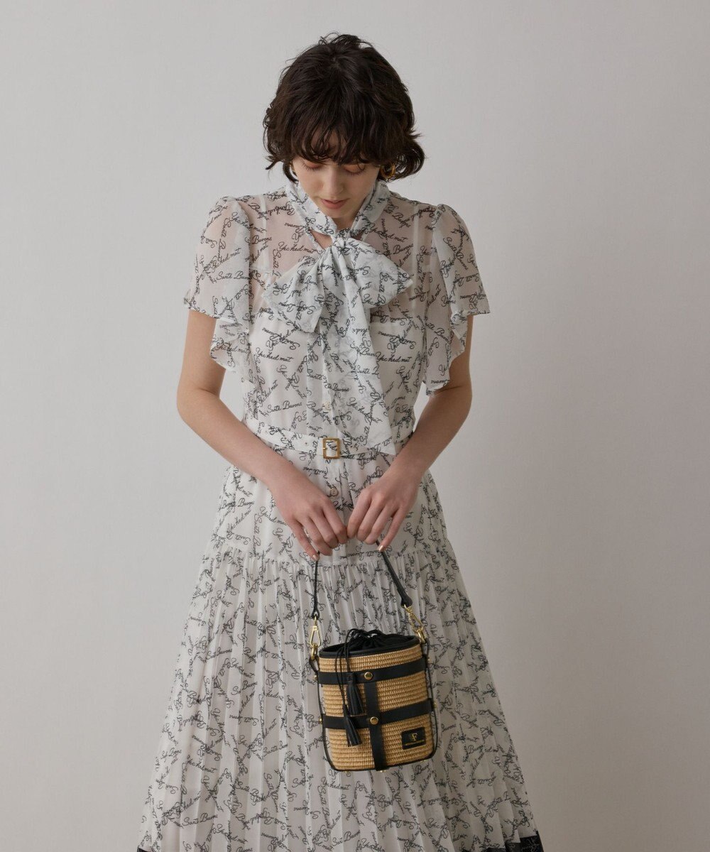 GRACE CONTINENTAL ボウタイプリーツプリントワンピース 