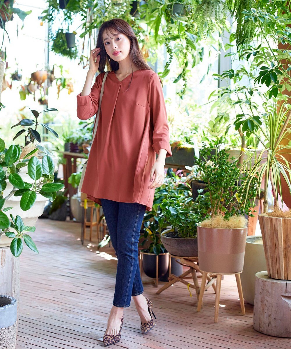 Tiaclasse 【洗える・スマート裏起毛】バックプリーツチュニックブラウス 