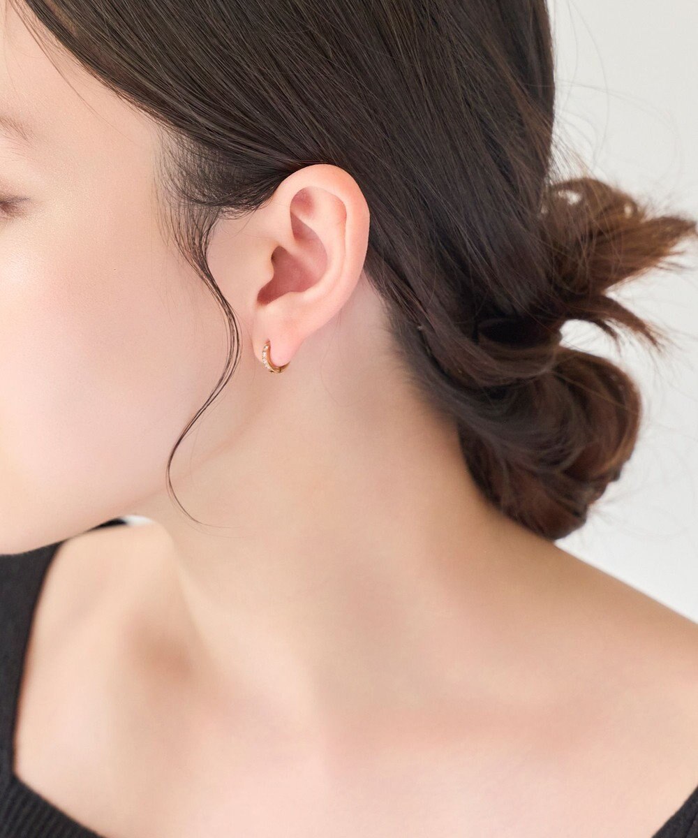 Phoebe 【金属アレルギー対応】ワンタッチビジューフープミニピアス　ローズゴールド/サージカルステンレス 