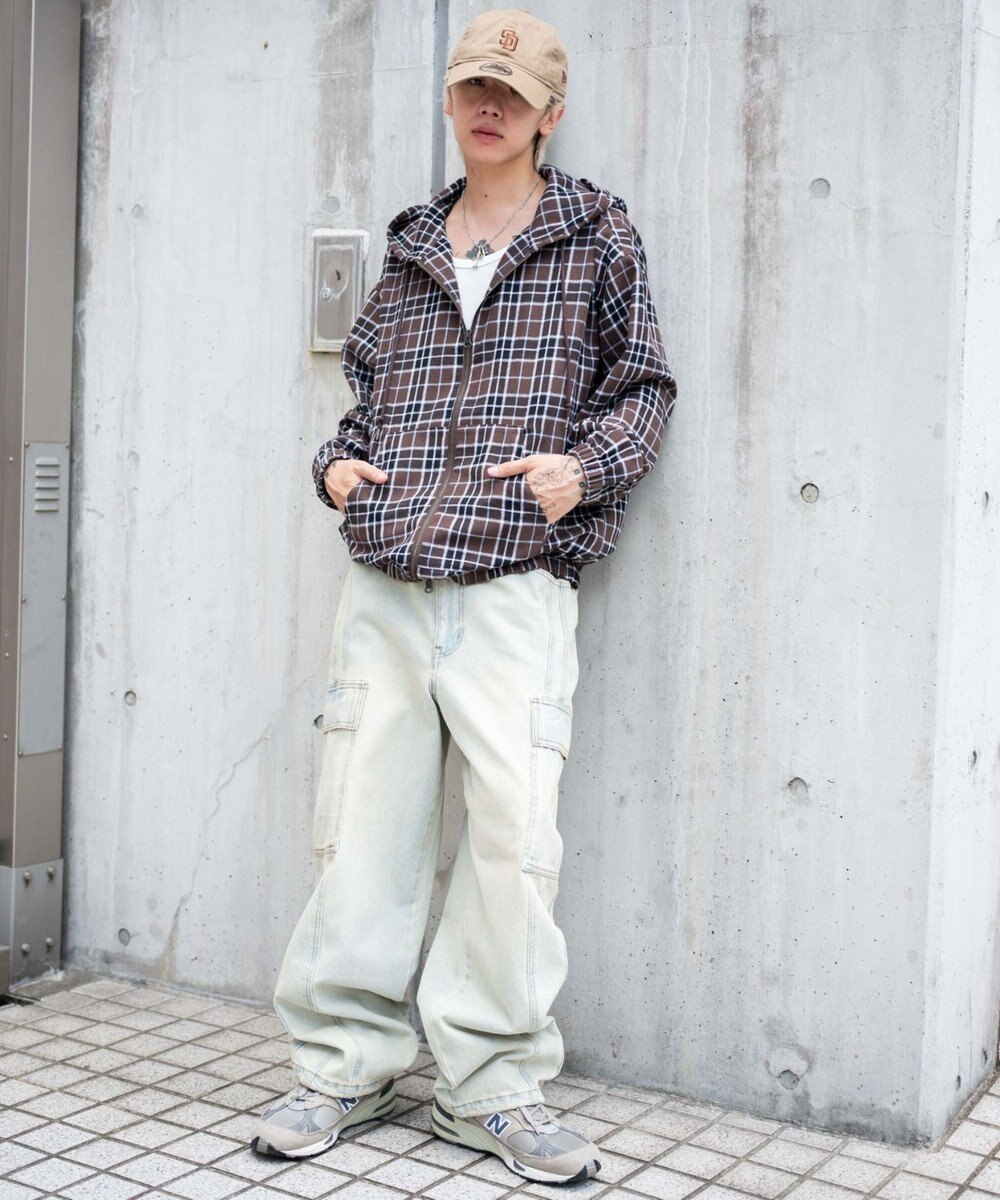 WEGO 【ユニセックス着用ITEM/MLサイズ展開】チェックグラフィックZIPパーカー（LS） 