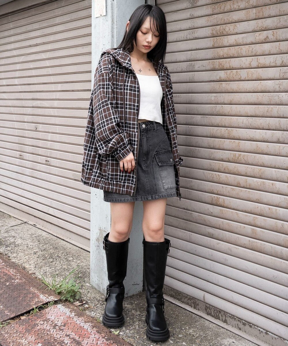 WEGO 【ユニセックス着用ITEM/MLサイズ展開】チェックグラフィックZIPパーカー（LS） 