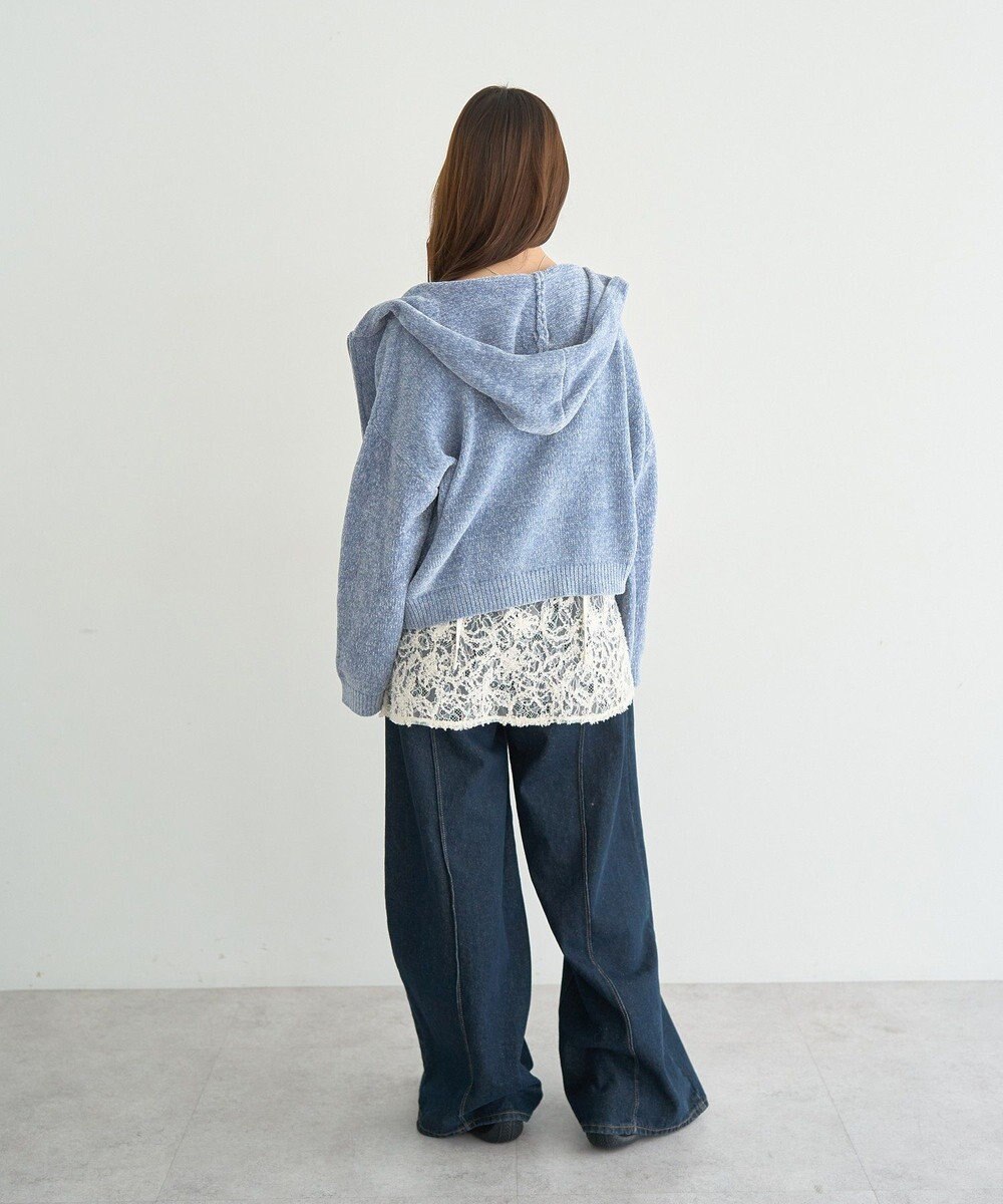 earth music&ecology ベロアフーディージップニットカーディガン 