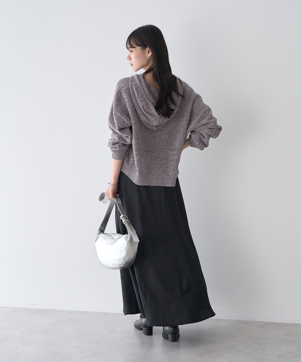 earth music&ecology ベロアフーディージップニットカーディガン 