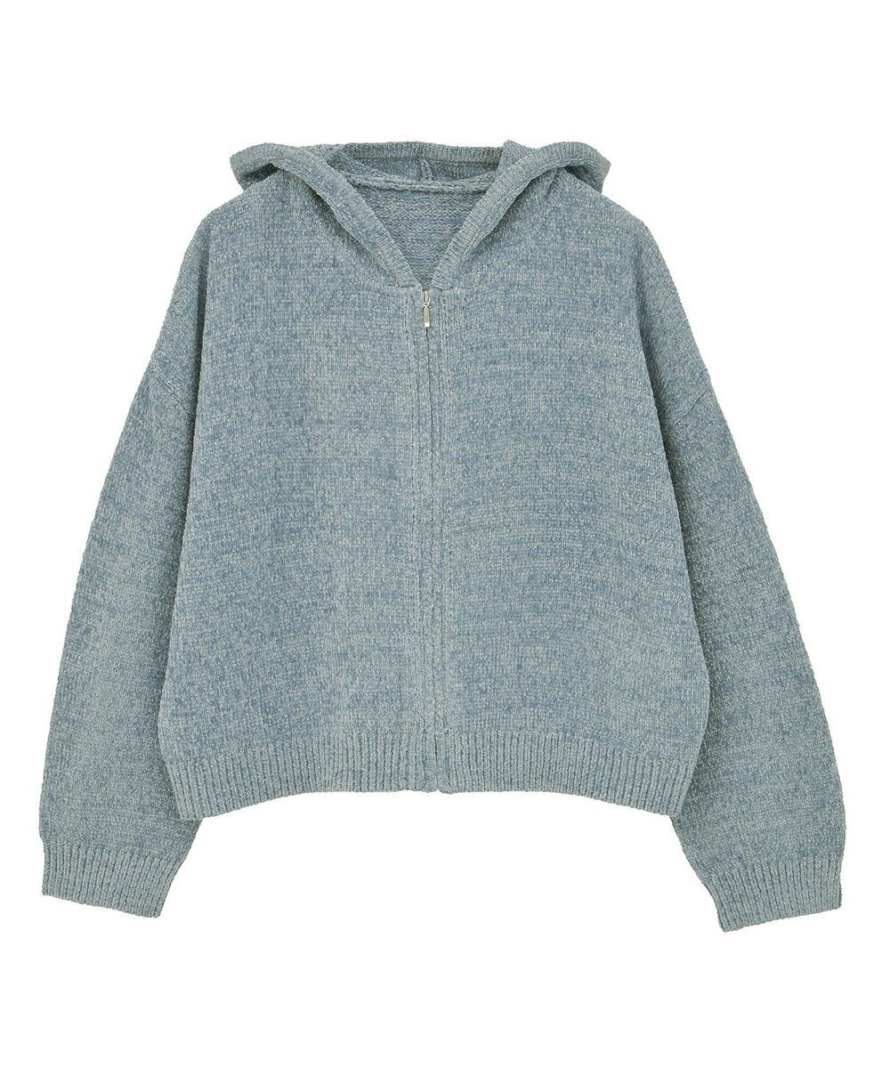 earth music&ecology ベロアフーディージップニットカーディガン 