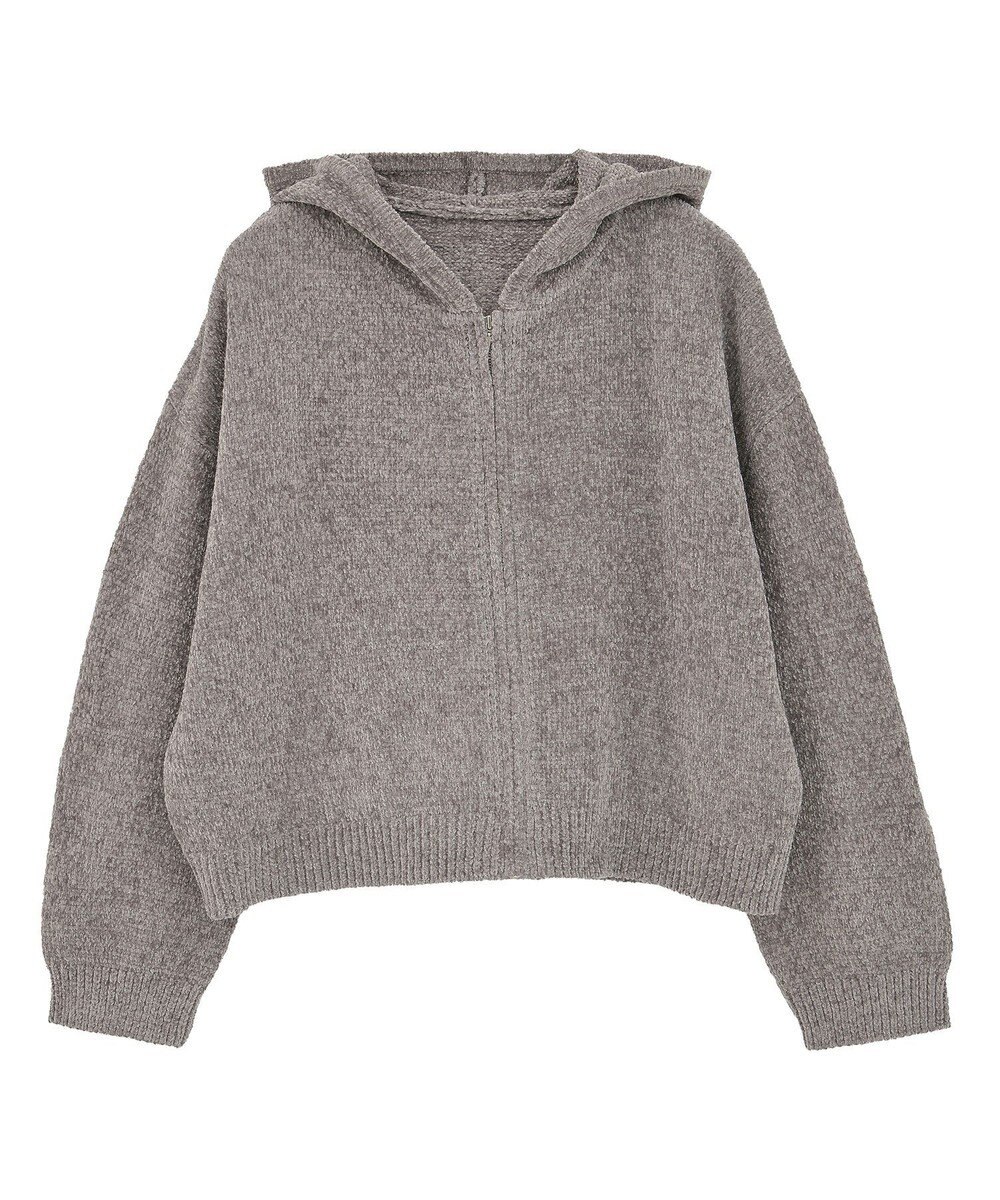 earth music&ecology ベロアフーディージップニットカーディガン 