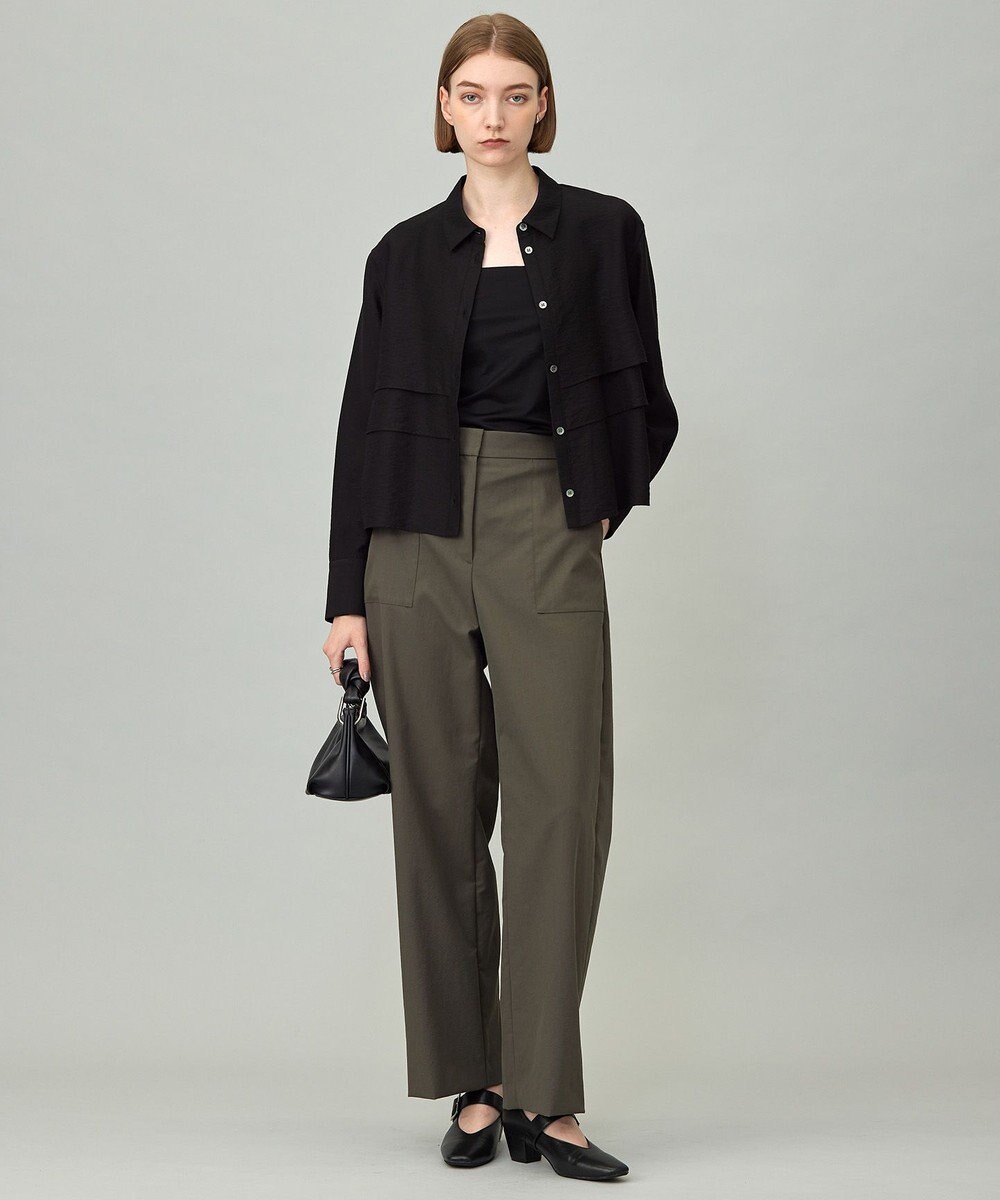 ICB L 【洗える】 ワッシャーツイル クロップドブラウス 