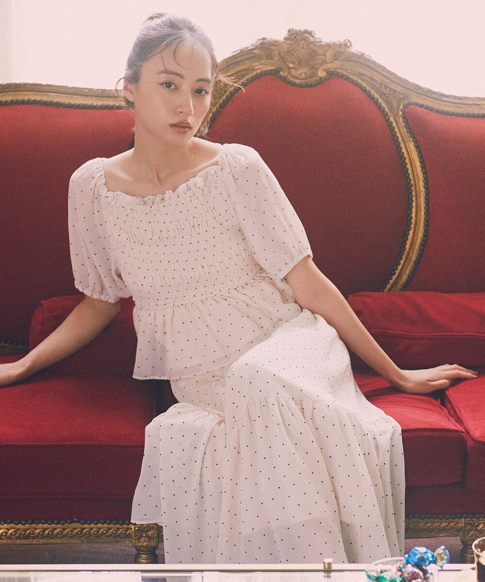 earth music&ecology ＳＥＴ２点フロッキードットブラウス＋スカート 