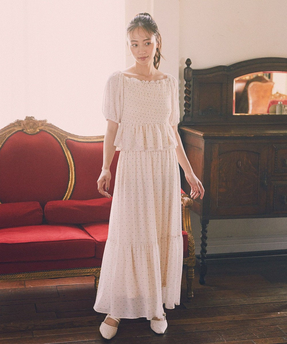 earth music&ecology ＳＥＴ２点フロッキードットブラウス＋スカート 