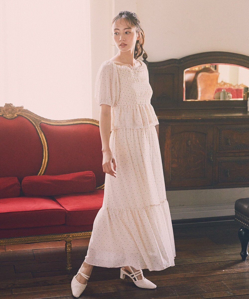 earth music&ecology ＳＥＴ２点フロッキードットブラウス＋スカート 