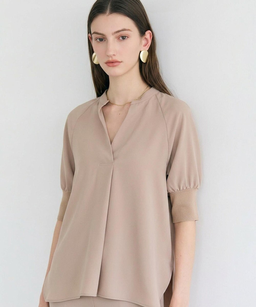 BEIGE， FLEUR / 異素材カフス スタンドカラーブラウス 