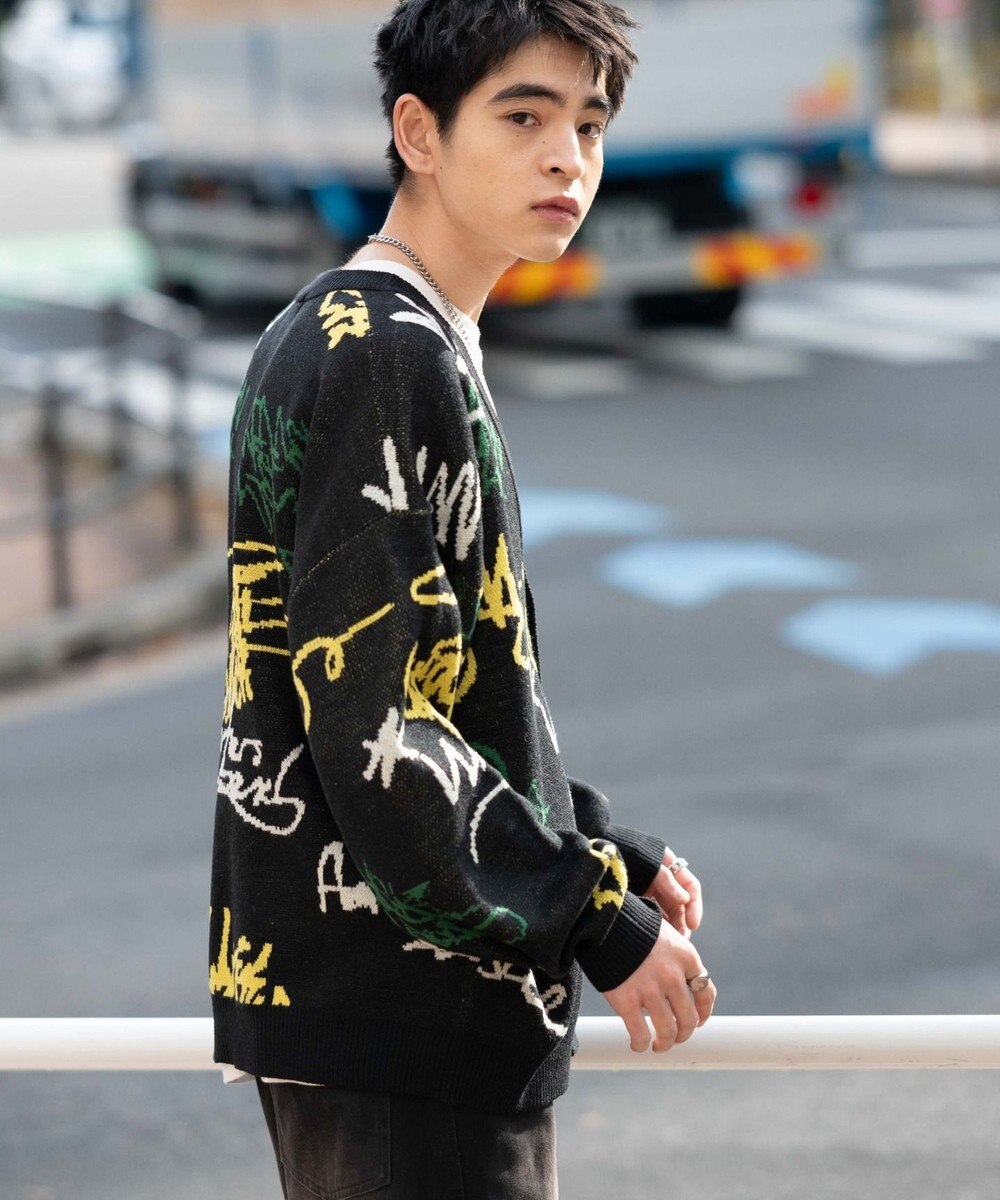 WEGO リラックスフィットパターンカーディガン 