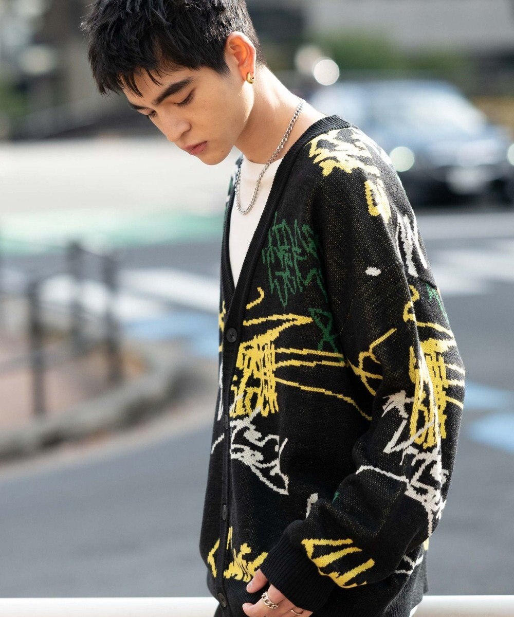 WEGO リラックスフィットパターンカーディガン 