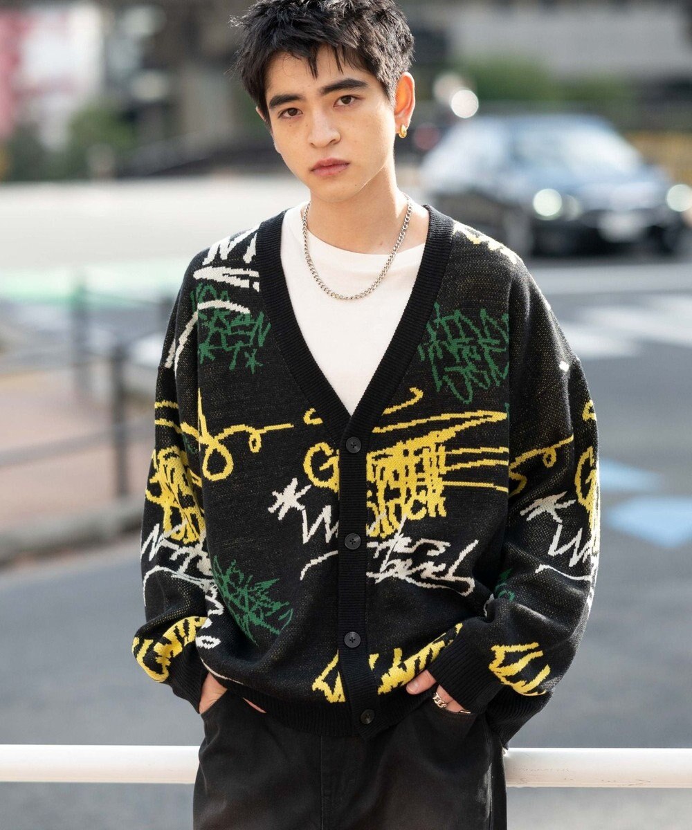 WEGO リラックスフィットパターンカーディガン 