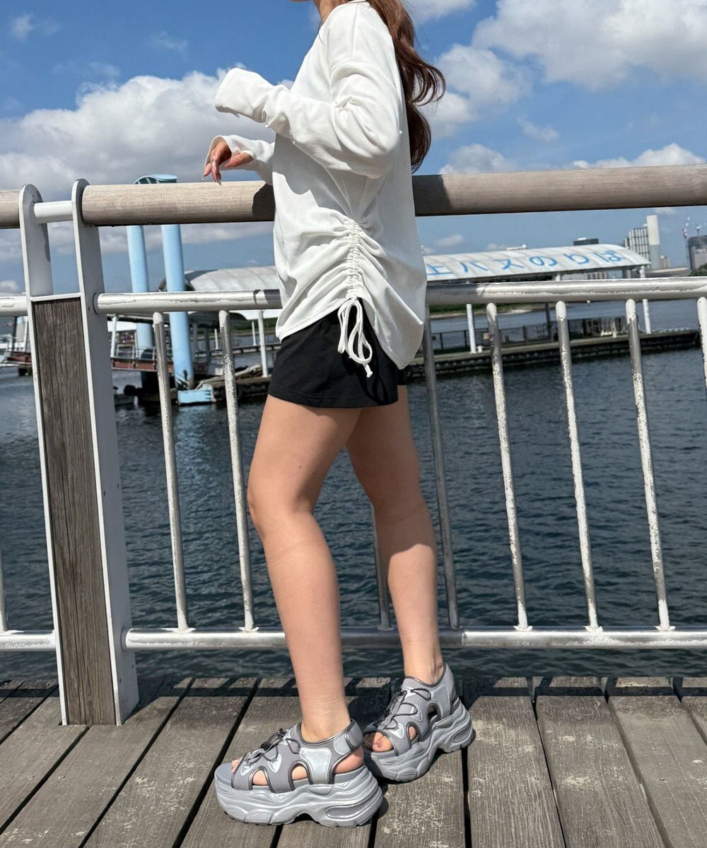 WEGO 【ラッシュガード/吸水速乾/UVカット/日焼け対策/体型カバー】リブドロストデザイントップス 