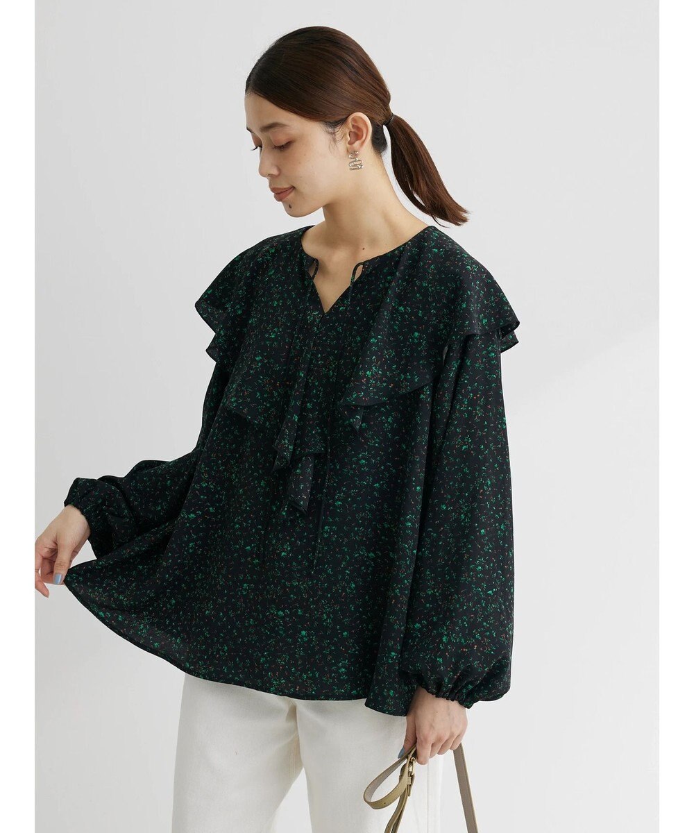 Green Parks 柄アソートラッフル衿ブラウス 