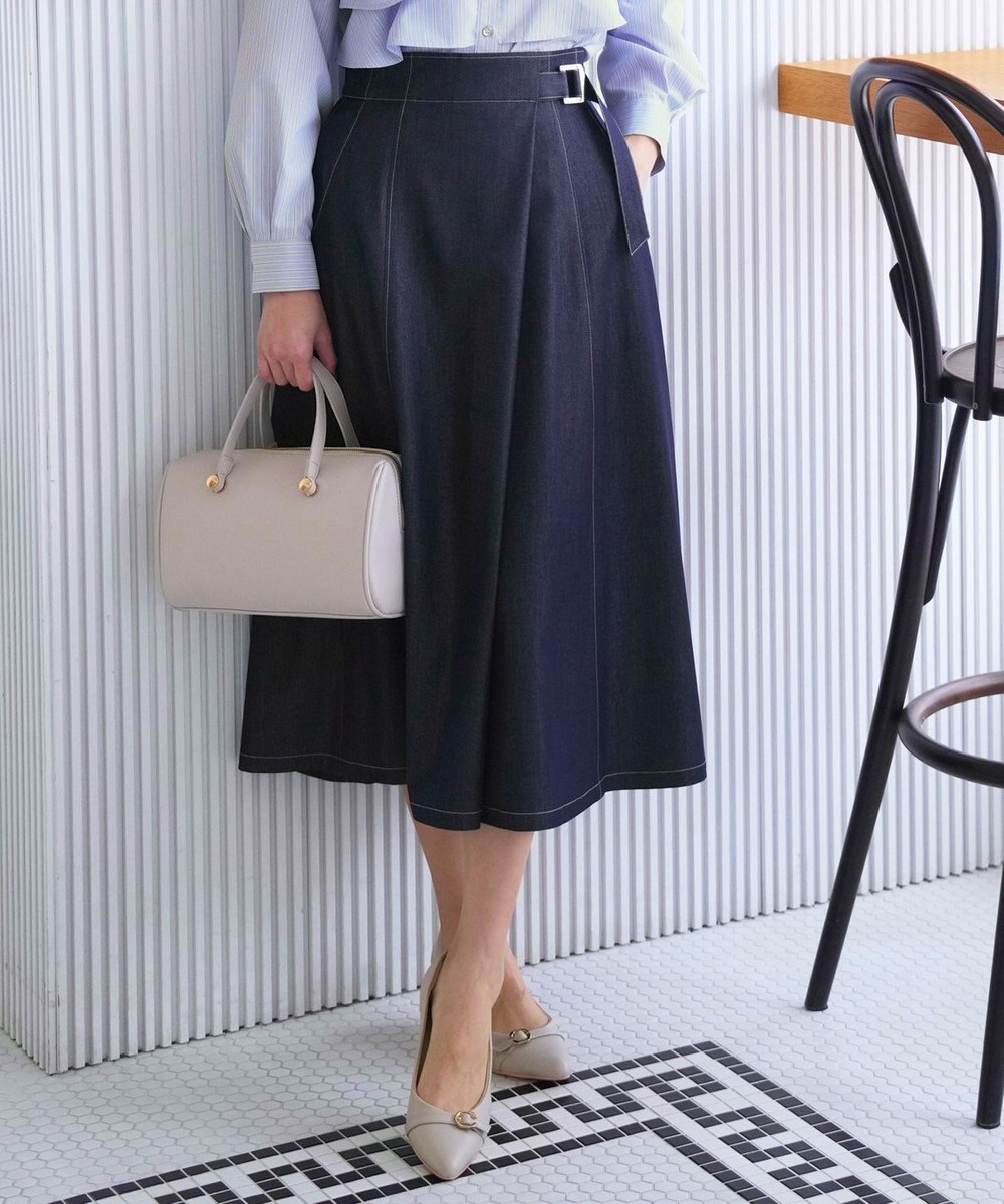 ANY SIS シャンブレーベルテッド スカート 