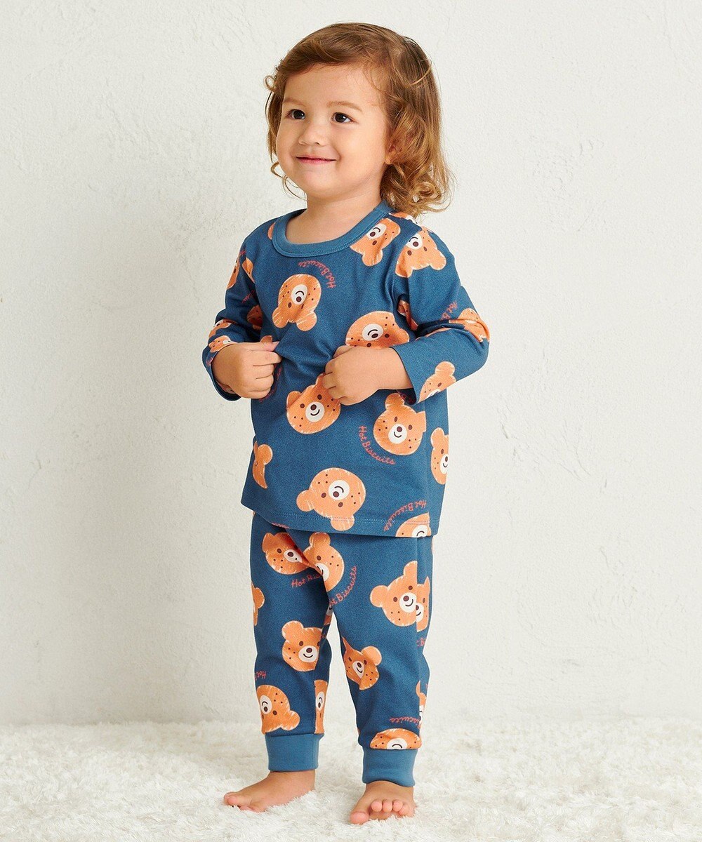 MIKI HOUSE HOT BISCUITS 【80-120cm】 ビーンズフェイスプリント 腹巻き付き長袖パジャマ 